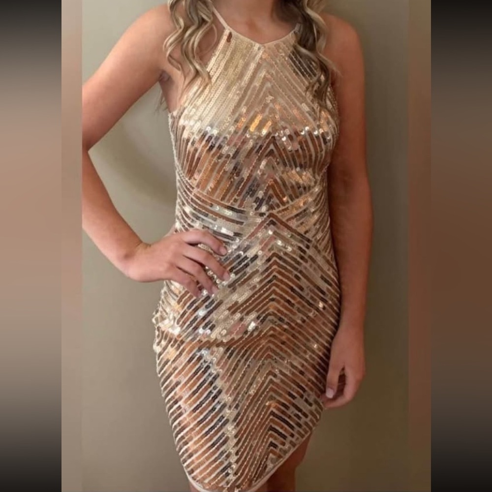 Gold Sequin Halter Dress